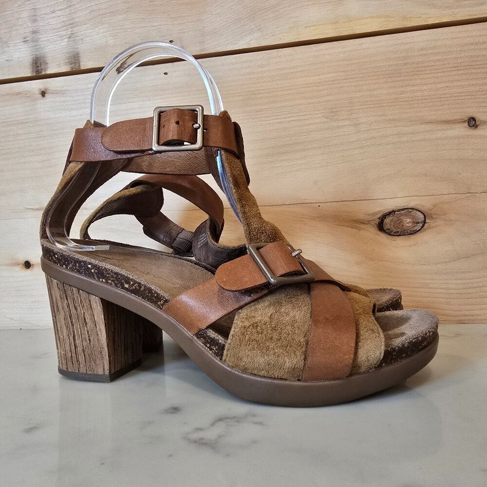 Dansko Heels Dominique Shoes Womens 36 Leather Chunky Heel Tan